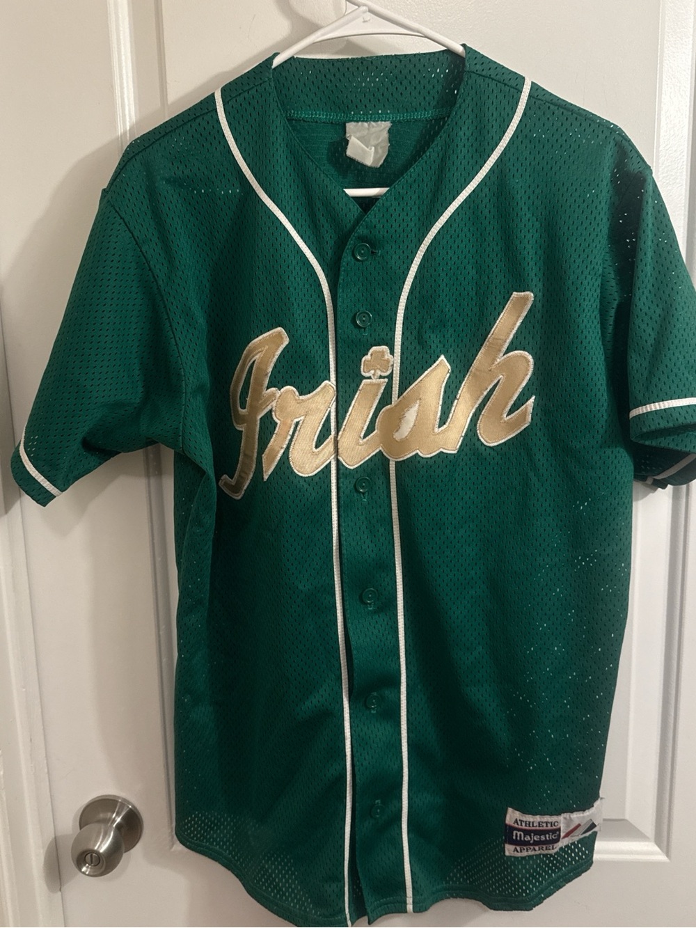 Vintage Majestic Norte Damn "Irish" Baseball Jersey with Gold Script